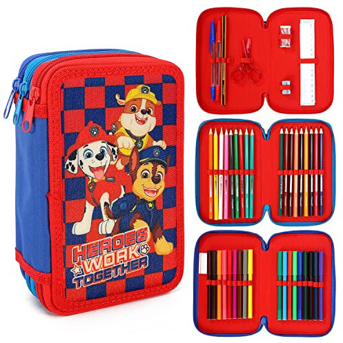 Templar Paw Patrol 3 Tier Large Pencil Case Multi Compartment School Supplies Stationery Colouring Pens Pencils Sets, Blue