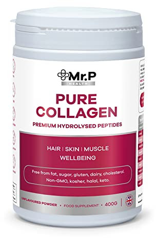 Mr.P Health Pure Kollagen Peptides 400g Typen I III Nahrungsergänzungsmittel Geschmacksneutrales Pulver Glutenfrei Halal Koscher Ketogen Paleo 30 Tage Vorrat.