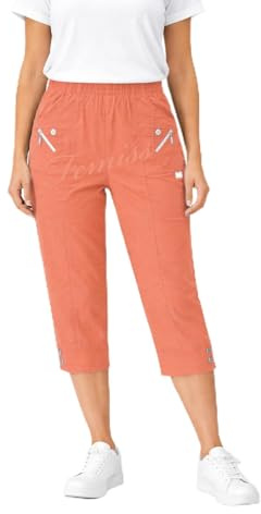 femiss Pantacourt 3/4 pour femme avec élastique - Pantalon court 3/4 doux d'été - Grande taille, corail, 52