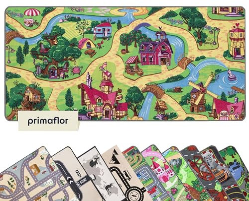 Primaflor Spielteppich mit Candy Town-Design - Spielteppich für Kinder 160 x 200 cm - pflegeleichter Kinderteppich mit Straßen