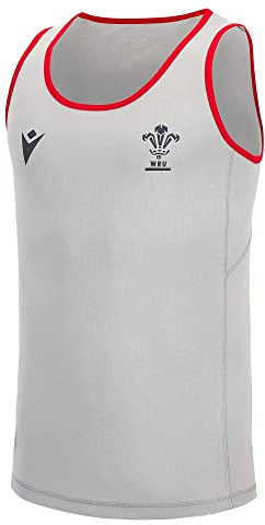 Macron Wales 2022/23 Mens Rugby Training Singlet Vest Tank Top Grey/Red