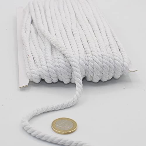 20 mètres Cordon en Coton Rond 05 mm Corde Tressée avec âme en Coton Naturel, Idéal pour DIY, Couture, Polyvalent 5mm 02 White