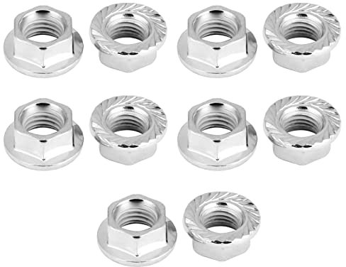 Tuercas Hexagona de Brida, M10 X 1.25 10Pcs Sujetador Hexagonal con Rosca Fina de con Almohadilla Dentado de Bloqueo Cromo Hierro para ElectrodoméSticos Equipos de Comunicación Ensamblaje de Barcos