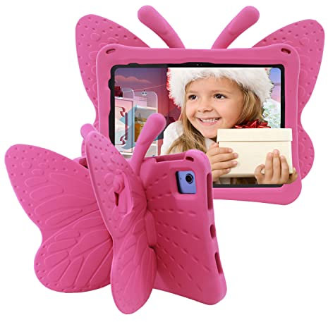 Tading Funda infantil para iPad (A16) de 11ª generación de 11 pulgadas 2025/iPad de 10.9 pulgadas 2022, bonita mariposa apta para niños, funda protectora de espuma EVA suave para niñas, color magenta
