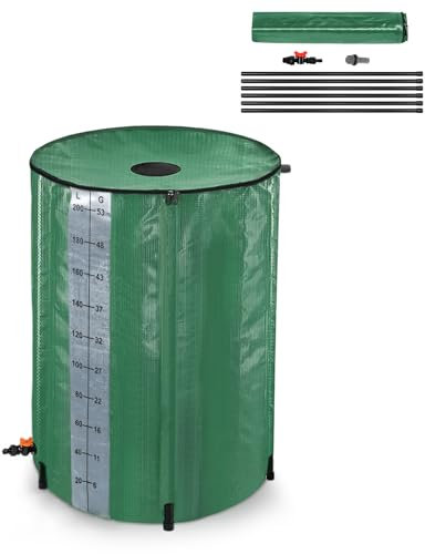 Froadp Serbatoio dell'acqua piovana pieghevole da 200 l, 50 galloni, in PVC, per irrigazione da giardino, serbatoio dell'acqua piovana con valvola di scarico, serbatoio dell'acqua per la raccolta
