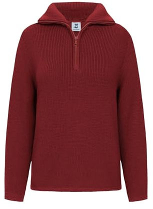 HANSEHELD Damen Troyer Schurwolle Bordeaux 36 | Pullover | 100% Schurwolle | Strickpullover für Frauen | Troyerkragen | Reißverschluss | Wollpullover | Made in Germany