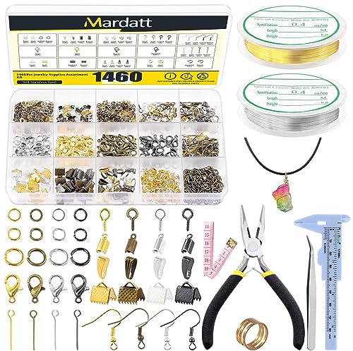 Mardatt 1467Pcs Jewelry Making Supplies Kit Includes Jewelry Pliers, Jewelry Wires, Jump Ring Opener, Tweezers and Jewelry Finding Accessories for Jewelry Making and Repair