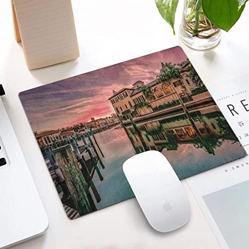 Tappetino Mouse, 320x240x3mm Gaming Mouse Pad,Paesaggio urbano Alba colorata sulla baia veneziana Napoli Florida Appartamenti Alberi W,Tappetini Mouse per Computer PC Laptop, Base in Gomma Antiscivolo