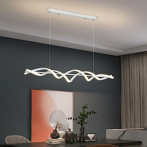 LED Esstisch Esszimmer Lampen Pendelleuchten Dimmbar Moderne Originalität hängend Light Mit Fernbedienung Hängeleuchte Wohnzimmer Küchenlampen für Büro Hotel Bar Deko Decke Pendellamp (Weiß, L120cm)
