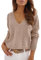CUPSHE Women Jumper V-Neck Long Sleeve Knit Sweater Dropped Shoulders Pullover with Ribbed Trim Mist Pink L