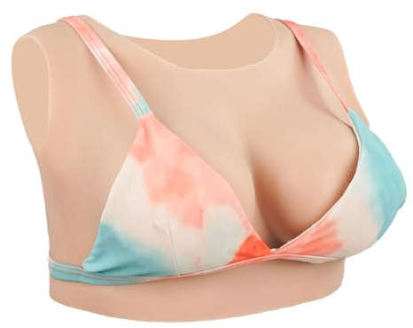 KUMIHO Faux Sein Silicone Cou rond Artificielle Poitrine Forme Poitrine Prothèse pour Crossdresser Transgenres Mastectomie C Cup Jaune Remplie de Silicone