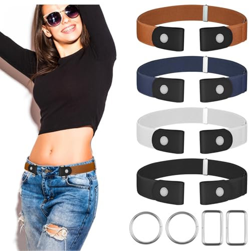 SMUJU 4 Stück Gürtel Ohne Schnalle, Langlebig Elastisch, Justierbar Schnallenfrei, Stretch für Jeans Hosen Kleid, Einstellbar Unsichtbar für Damen