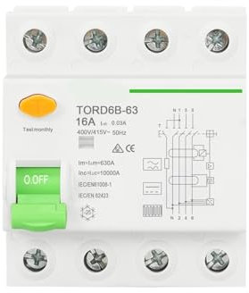 1 Uds 4P 63 Amp Tipo B 10KA RCCB DC RCD 230V 400V 30mA Interruptor de corriente diferencial, adecuado para columnas de carga de vehículos eléctricos EVA (Tamaño: 4 polos 30 mA, color: 10 A)