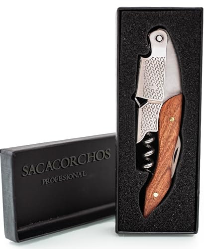 el oro de la tierra: Sacacorchos, Abridor de Vino con Abrebotellas, Sacacorchos profesional en Acero Inoxidable de 2 tiempos con Corta cápsulas y elegante estuche negro, sacacorchos 3 en 1