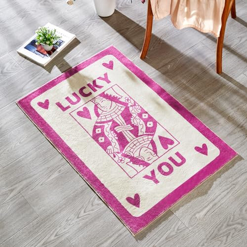 RoomTalks Cute Pink Small Bedroom Rugs Aesthetic Modern Y2K Preppy Dorm College Rug, Ultra Thin Indoor Doormat, 2x3 Small Area Rugs Non Slip Washable, Retro Funky Throw Rugs for Bathroom Living Room