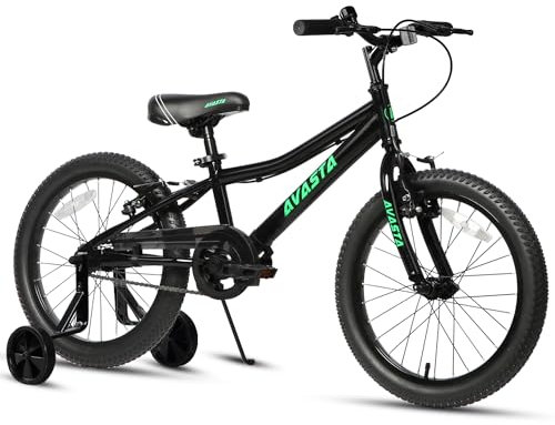 AVASTA 18 Zoll Kinderfahrrad für 5 6 7 8 Jahre alte kleine Kinder Jungen Mädchen mit Dual Handbremsen & Kickstand und verstellbarem Sitz,Schwarz