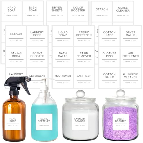 Etiquetas de lavandería blancas KSIWRE 36 para vasos, pegatinas organizadoras preimpresas para contenedores, etiquetas minimalistas impermeables para baño y lavandería