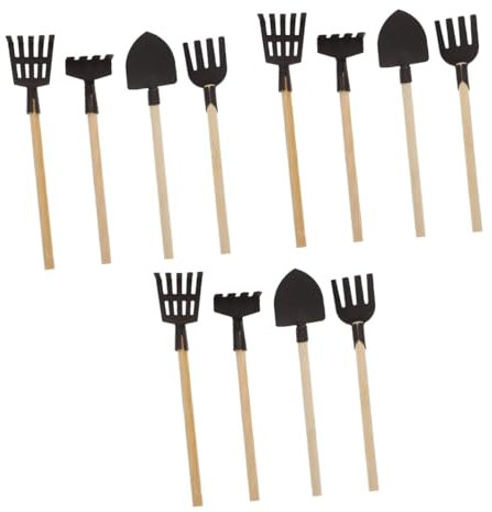 TOYANDONA 12 Piezas Herramientas De Jardinería Mini Juguetes Mini Herramienta De Jardinería Juguetes para Mini Pala Excavadora Decoración del Hogar Rastrillo De Hierro Manual Madera Niño