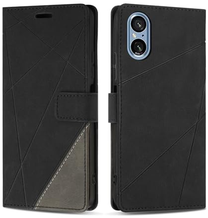 SONWO Handyhülle für Sony Xperia 5 V Hülle, Premium PU Leder Handyhülle Wallet Silikon Schutzhülle Klapphülle für Sony Xperia 5 V, Schwarz