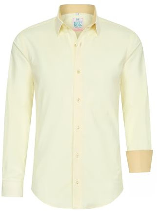 Rusty Neal Herren-Hemd Pastellfarben Premium Slim Fit Langarm Cotton-Stretch Kontrast Hemd Business-Hemden Freizeithemd 66, Größe:L, Farbe:Buttercup