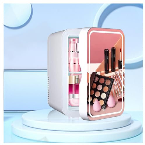 HAZARA Mini Frigo Per Trucchi, 8L,Con Specchio Cosmetico Led Minifrigo Skincare, Raffreddamento E Riscaldamento,12v/220v Cosmetic Fridge, Adatto Per Viaggi, Campeggio,White