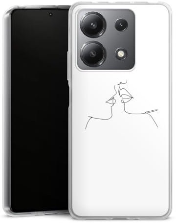 Silikon Hülle kompatibel mit Xiaomi Redmi Note 13 5G Case transparent Handyhülle Kussmund Line Art Liebe