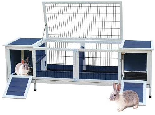 Kaninchenstall Innen Außen Kaninchenkäfig Upgrade Großer Raum für Kaninchen, Meerschweinchen, Hasen und andere kleine Tiere Blau