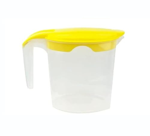 EliteKoopers 1Pcs Yellow Plastic Jug with Lid and Handle Measuring jug Pitcher for Home, Dining Table Jug, Water Fruit Juices Milk Fridge Door Stoarge Jug (1 Liter)