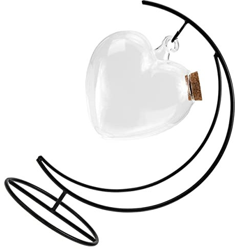 OUNONA Transparente Herzförmige Glasflasche mit Eisenständer Wunschflasche zum Hängen Vielseitig und Leicht Tragbar für Miniatur und Transformationskunst