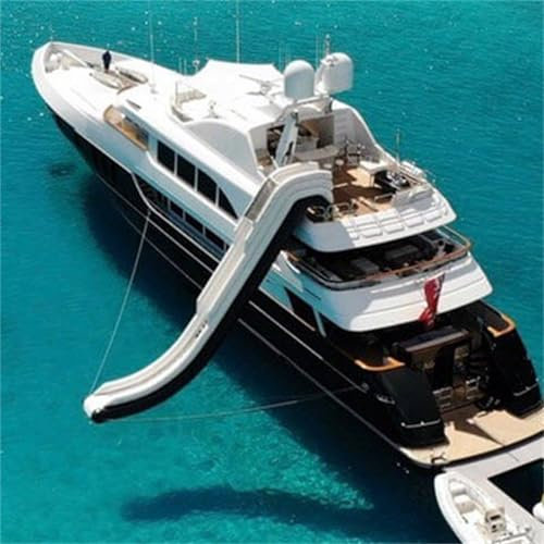 Femxizor Water Floating Private Yacht Inflatable Slide Adult Game Sports With Raised Guard Net And Air Pump Fun Water Toy Bouncer,22.9Ft/7M,White