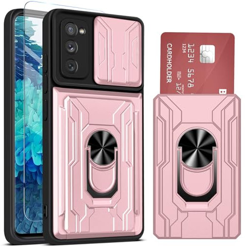 Ailicici für Samsung Galaxy S20 FE Hülle mit Kameraschutz & Kartenschlitz, Schutzhülle Galaxy S20 FE mit 2 Schutzfolie, 360° Metall Ring Ständer Stoßfest Bumper Case