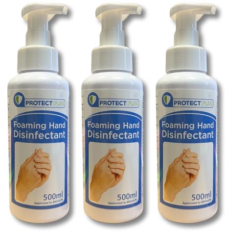 3 x 500ml Foaming Hand sanitiser Disinfectant pump spray bottle - Alcohol Free - Bactericidal & Viricidal - Non-Scented, Non-Irritant
