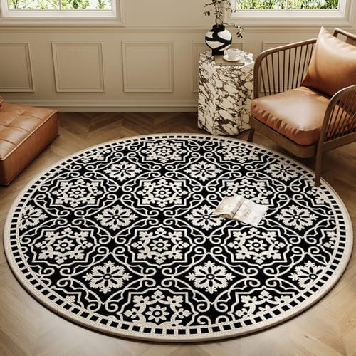 Nyescasa Runder Teppich Vintage Boho Waschbar rutschfest Mandala Bedruckt Wohnzimmerteppich Rund 100cm Weich Modern Teppich für Schlafzimmer Wohnzimmer Esszimmer Küche Innen