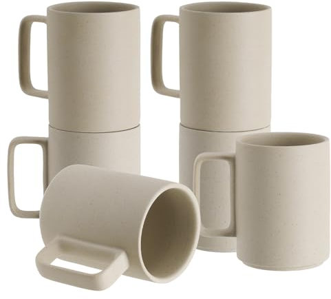 E-liu Porzellan-Teetassen-Set, große 425 ml Tassen für Kaffee, Tee, Kakao und Glühgetränke, 6 Stück, unglasiert (natürlich)