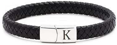 TOLOWOBK Lederarmband Herren Armband mit Buchstaben Gravur A-Z Buchstabe Armband Männer Schwarz Geflochten Leder Armbänder mit Magnetverschluss Einschulung Geburtstag Geschenke für Männer
