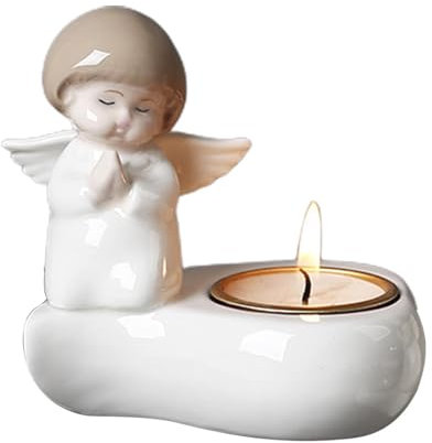 Portacandele a forma di angelo, in ceramica, con supporto, angelo in preghiera, per soggiorno, sala da pranzo, matrimoni