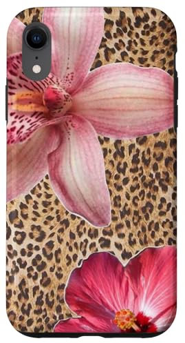 iPhone XR Pink Flowers On Cheetah Y2K Leopard Summer Print Case