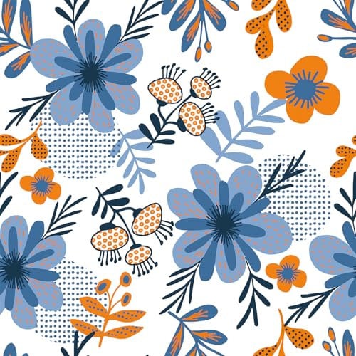 VaryFloral Blue Floral Peel and Stick Wallpaper 30.5cmx300cm Contact Paper Orange Flower Adhesive Wallpaper Watercolor Sticky Back Vinyl Botanical Thickened Vinyl Wrap for Kitchen Worktop Furniture
