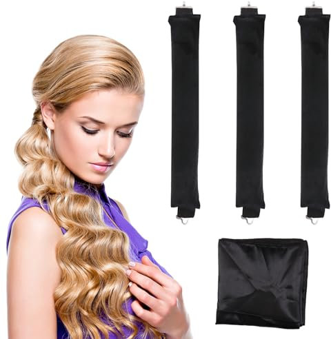 Boucles sans chaleur (3 Pièces), Bigoudis pour la nuit, Rouleau doux pour dormir, Bricolage Outils de Coiffure, Pour tous les types de cheveux, Noir