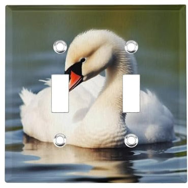 Lot de 1 couvercle de plaque double pour interrupteur, joli petit cygne imprimé 2 interrupteurs