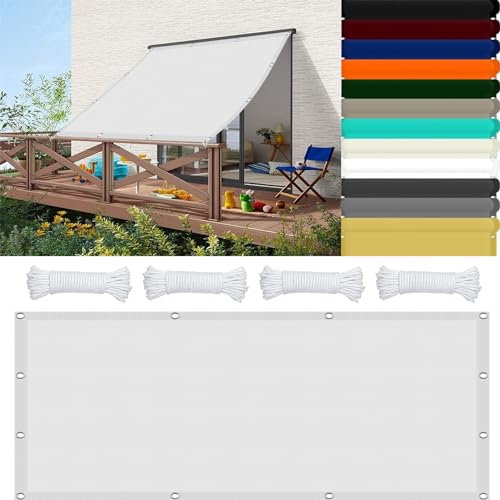 Grande tenda da sole 2,6 x 8 m con occhielli per giardino, cortile, piscina, terrazza, balcone, protezione dal vento e dai raggi UV (bianco)