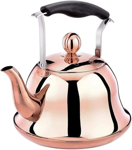 Whistling Tea Kettle Stainless Steel Stovetop Teapot with Infuser, Hot Water Quick Boil, Mirror Finish, Rose Gold 2 Liter