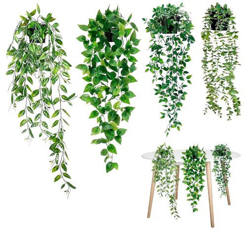WEFHEF 4 PCS Plante Artificielle Tombante avec Pot Plante Decorative Interieur Faux Plantes Décoration Plante Decorative Interieur Artificielle Plante Decorative Interieur Pot pour Salon Chambre