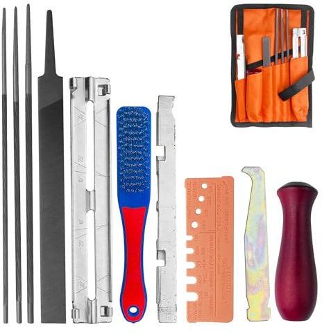 Riloventa 11 Pezzi Kit Affilatura Catena Motosega, Lima Tonda per Catena Motosega, Tondino per Affilare Catena Motosega, Affila Catena Motosega, Affilacoltelli Elettrico, per Affilatura Lama Motosega