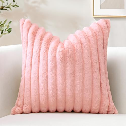 Sungeek 1 Stück Plüsch Samt Kissenbezug, Kunstpelz Weich Kissenbezüge Sofakissen Dekokissen Deko Zierkissenbezüge Flauschig Kissenhülle für Schlafzimmer Wohnzimmer (40x40cm, Rosa)