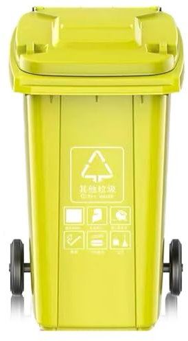 Heavy Duty Wheelie Bin, Weatherproof Outdoor Garbage Can with Lid, Industrial Grade Plastic Waste Container for Patio, Deck or Garage (Yellow 240L)