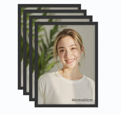 Beutrain 4er-Set Bilderrahmen Aluminium,Alu-Rahmen 40x60 cm Schwarz,Wandbilder-Rahmen Metall mit Acrylglas,Moderner Posterrahmen für Fotos und Bilder im Hoch- & Querformat