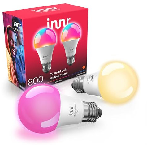 innr Zigbee E27 Smart Lampe, Funktioniert mit Hue* und Alexa (Bridge Erforderlich), White & Colour, 16 Million Farben, Smart Glühbirne E27, Alexa Lampe, 880 Lumen, 2 Stück