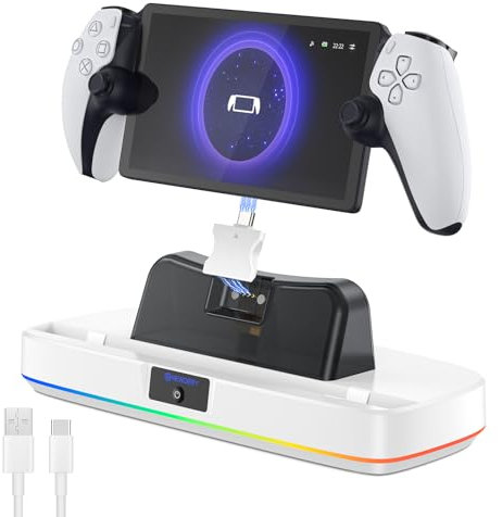 NEWDERY Charger Dock for PS Portal, Portable Charging Station with RGB Light and Type-C Cable, Case-Friendly Magnetic Connector Charging Stand for PlayStation Portal Remote Player