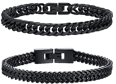 Armband Herren Silber Schwarz Gold Edelstahl Männer Armband, 19-23cm Länge | 2 Stücke Herrenarmbänder 8mm Breite 19/20/21/22/23cm Länge Armkette Männerarmband, Geschenke für Ehemann Papa Sohn Bruder